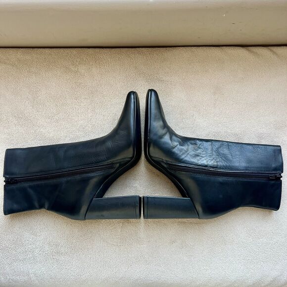 Steve Madden Lourde Black Leather Black Ankle Boot Bootie Square Toe Women 8 M - Picture 4 of 16